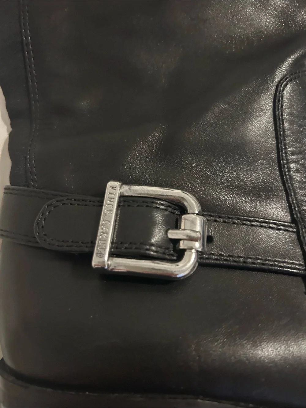 Vince Camuto Black Leather Over-the-Knee Riding Boots with Silver Buckle